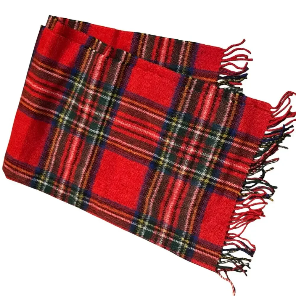 Vintage Tartan Plaid Rosewood 100% Wool Travel Rug Blanket Yorkshire England